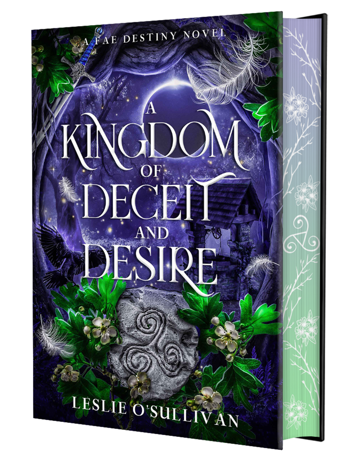 Purple book cover with mystical elements and title 'A Kingdom of Deceit and Desire'.